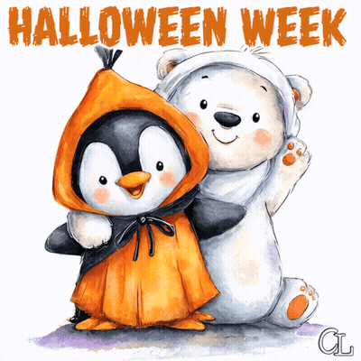 Oso polar y pingüino con disfraces de Halloween GIF