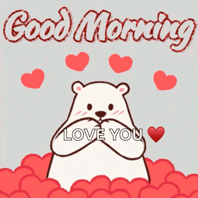 Polar Bear Holding Heart Saying Good Morning Love You GIF