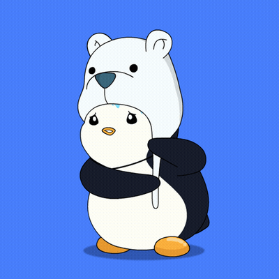 Polar Bear Holding Penguin With Stick In Mouth GIF
