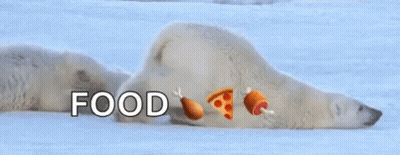 Polar Bear Laying In Snow With Food Emojis On Face GIF