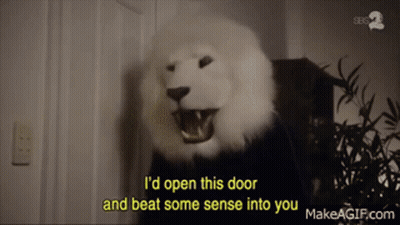 Polar Bear Saying I'd Open This Door And Beat Some Sense Into You GIF