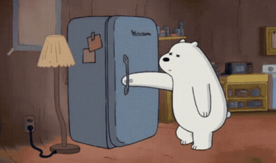 Polar Bear Standing in Front of Open Refrigerator