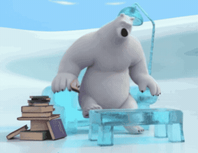 Polar Bear Standing Next To Stack Of Books GIF