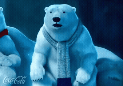Polar Bear Wearing Scarf With Coca Cola Logo GIF