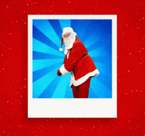 Polaroid Of Santa Claus Dancing On Blue Background GIF