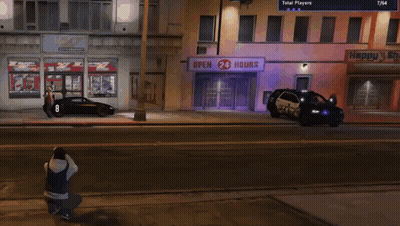 Police Car Parked In Front Of Happy Shop GIF