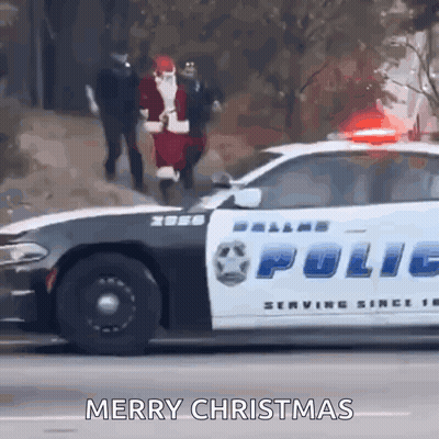 Police Car With Santa Claus Behind It GIF