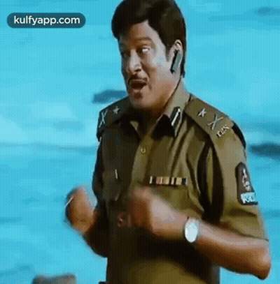 Police Man Making Funny Face By Water GIF