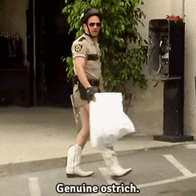 Police Officer Carrying Bag Saying Genuine Ostrich GIF