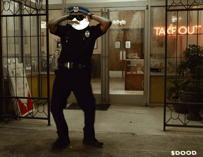 Police Officer Dancing Outside Takeout Restaurant GIF