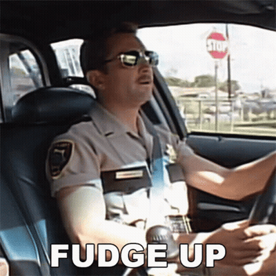 Police Officer Driving Car With Fudge Up GIF