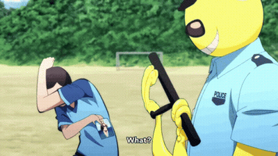 Police Officer Holding Yellow Stick Asking Man What GIF