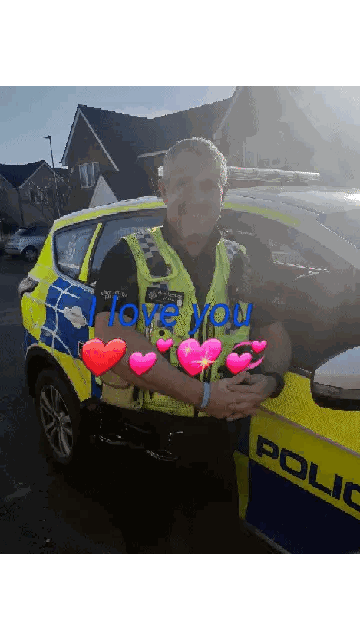 Police Officer In Front Of Car Saying I Love You Sticker