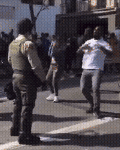 Police Officer In Front Of Crowd GIF