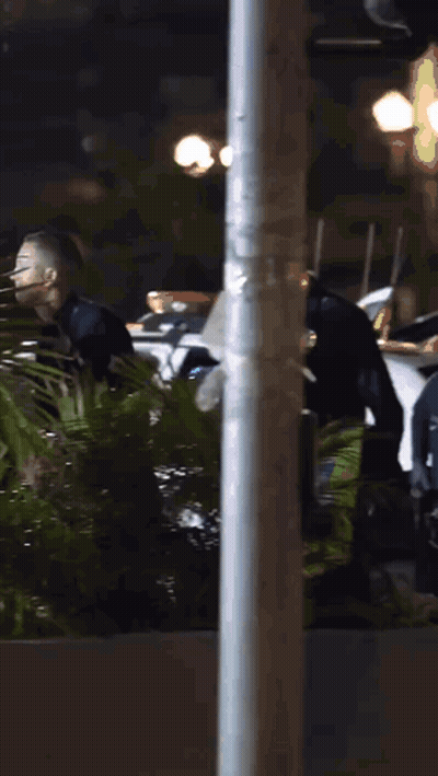 Police Officer In Helmet Standing In Front Of Palm Tree GIF