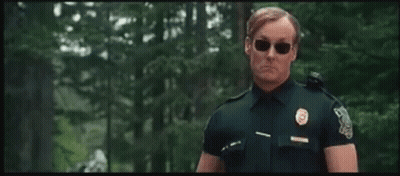 Police Officer In Sunglasses And Blue Uniform In Woods GIF