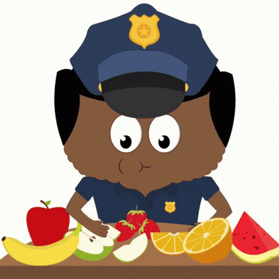Police Officer Surrounded By Fruit GIF