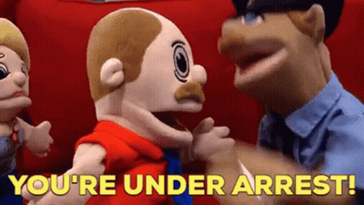 Police Officer Telling Puppet You're Under Arrest GIF