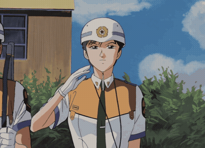 Police Officer Wearing White Helmet With Gold Flower GIF
