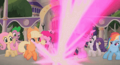 Ponies Standing Before Pink Lightning Bolt GIF