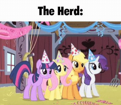 Ponies Wearing Party Hats In Barn GIF