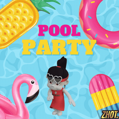 Pool Party Poster With Flamingo And Girl GIF