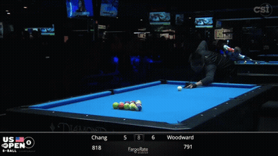 Pool Table With Blue Cloth And Balls GIF