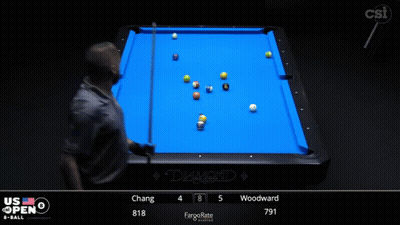 Pool Table With Blue Cloth And Balls GIF