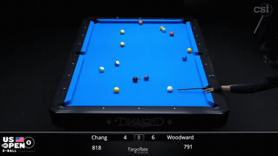 Pool Table With Blue Cloth And Balls GIF