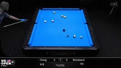 Pool Table With Blue Cloth And Person Holding Cue GIF