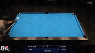 Pool Table With Scoreboard Saying Thompson 2 Costello 4 GIF