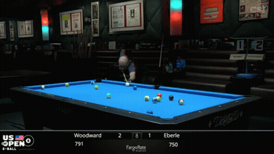 Pool Table With Scoreboard Saying Woodward 2 Eberle 750 GIF