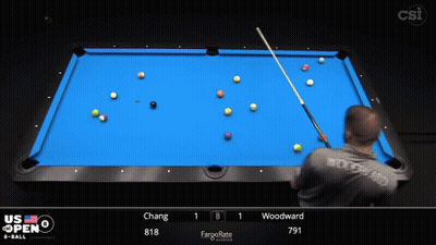 Pool Table With US Open 8 Ball Scoreboard GIF