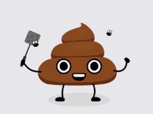 Poop Emoji Holding Fly Swatter GIF