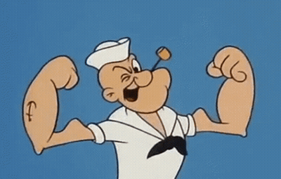 Popeye The Sailor Is Flexing His Muscles In A Cartoon While Holding A Pipe . GIF
