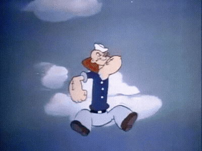 Popeye The Sailor Is Flying Through The Clouds In A Cartoon . GIF