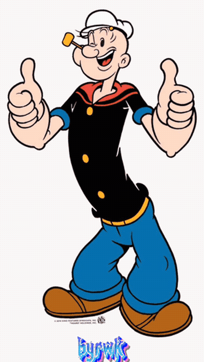 Popeye The Sailor Is Giving A Thumbs Up And Has The Word Bunks On The Bottom Left GIF