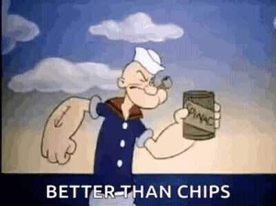 Popeye The Sailor Is Holding A Can Of Spinach In His Hand . GIF
