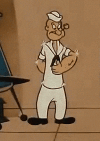 Popeye The Sailor Is Standing In Front Of A Chair And Holding A Gun In His Hand . GIF