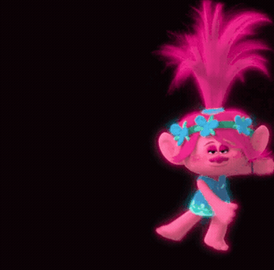 Poppy From Trolls Is Wearing A Blue Dress And A Flower Crown . GIF