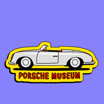 Porsche Museum Sign Saying Take A Seat GIF