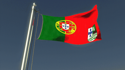 Portuguese Flag Waving In Blue Sky GIF