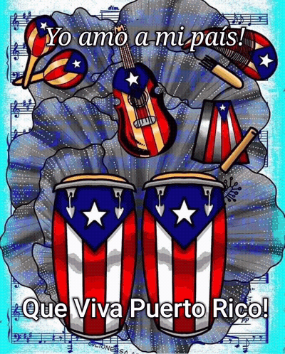 Poster Guitar Maracas Drums Saying Yo Amo A Mi Pais GIF