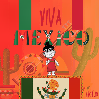 Poster Saying Viva Mexico With Cartoon Girl GIF