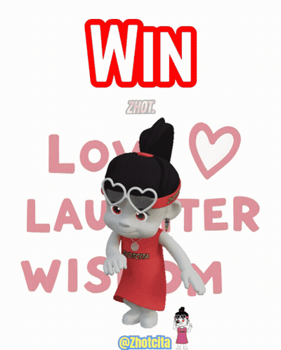 Poster Saying Win Love Laughter Wisdom With Cartoon Girl GIF