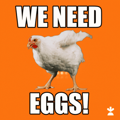 Poster With Chicken Saying We Need Eggs GIF