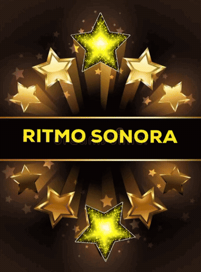 Poster With Gold Stars Saying Ritmo Sonora GIF