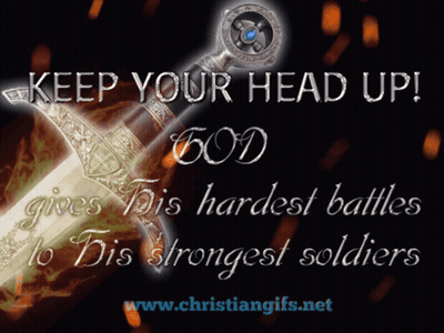 Poster With Sword Saying Keep Your Head Up GIF