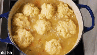 Pot Of Food Saying Delish GIF