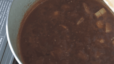 Pot Of Soup Cooking On Stove Labeled Mode GIF